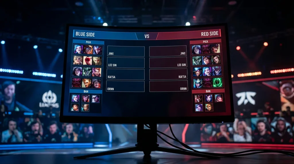 Pantalla de selección de campeones en League of Legends mostrando el sistema de draft competitivo