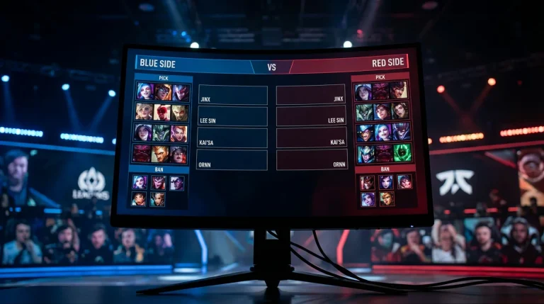 Pantalla de selección de campeones en League of Legends mostrando el sistema de draft competitivo