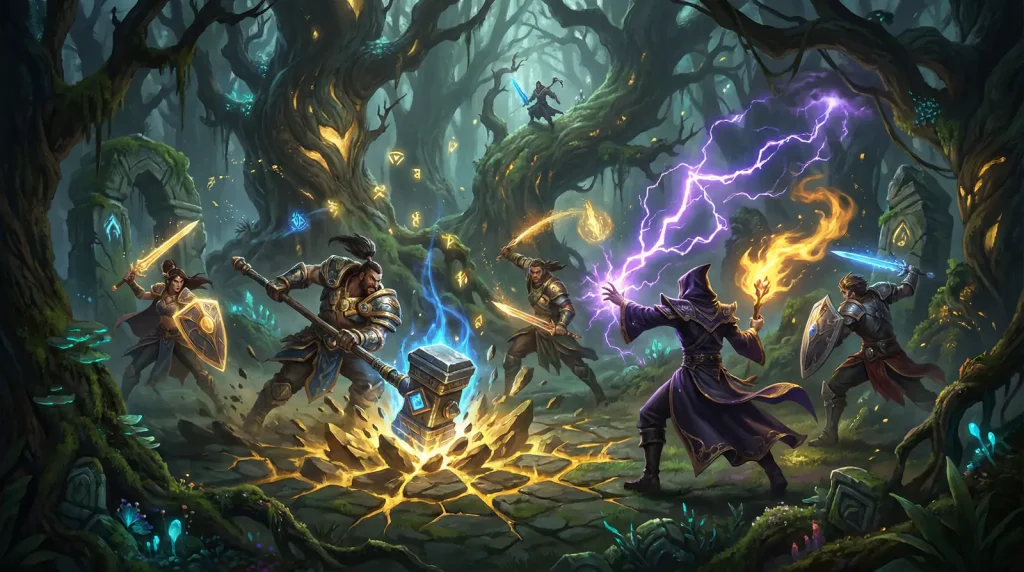 Escena de combate temprano en la jungla de League of Legends con campeones luchando por la primera sangre