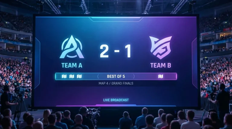 Marcador de una serie al mejor de cinco en League of Legends esports mostrando el recuento de mapas
