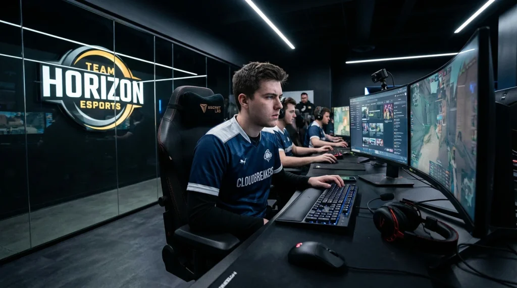 Jugador profesional de League of Legends compitiendo en un escenario de esports de alto nivel