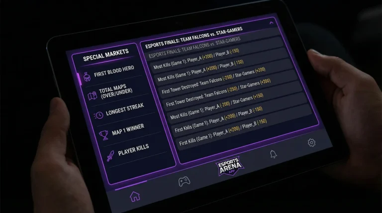 Mercados de apuestas especiales en League of Legends mostrando opciones de prop bets como MVP y pentakill